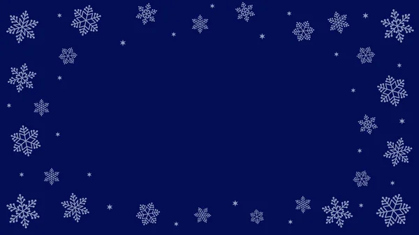 Sfondo invernale con fiocchi di neve e stelle in colori blu scuro elemento di design vettoriale.Natale e Capodanno stagionale composizione cornice con spazio copia.Promo banner o modello di biglietto di auguri — Vettoriale Stock