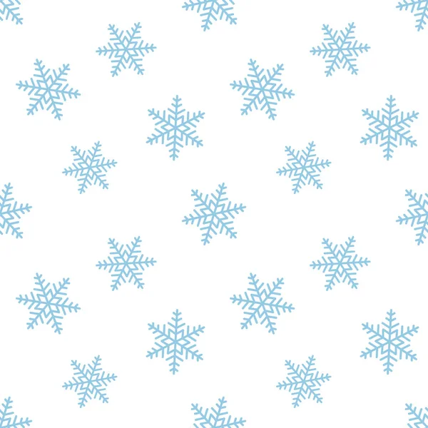 Padrão sem costura com flocos de neve azul claro em azulejo textura vetor branco em estilo plano. Férias de inverno repetindo fundo. Design de impressão de Natal. Cenário sazonal. Papel de parede. Papel de embrulho de presente — Vetor de Stock