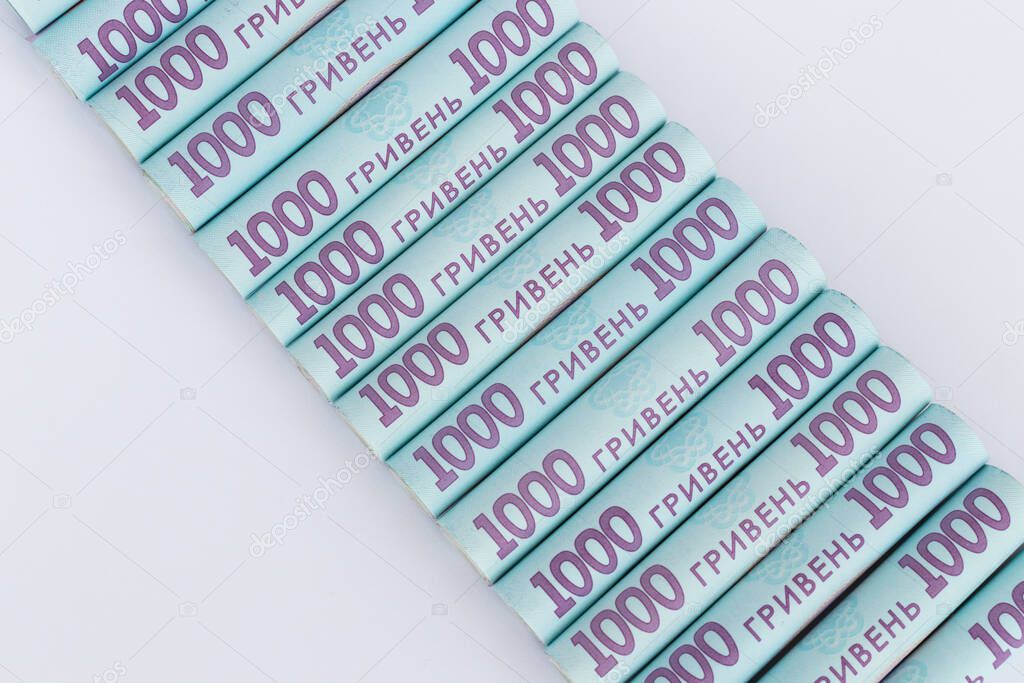 Ukrainian 1000 hryvnia. 1000 banknotes on a white background.