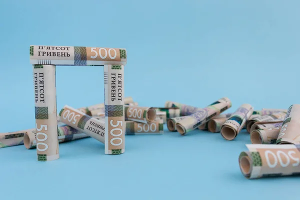 Construcción de billetes ucranianos laminados. Constructor de dinero. — Foto de Stock
