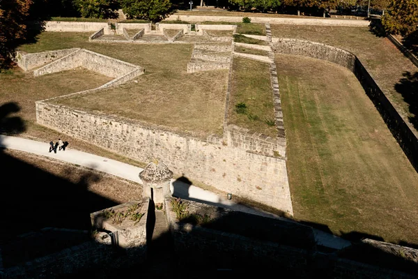 Pamplona old city wall in a sunny morning. Tourism tour.