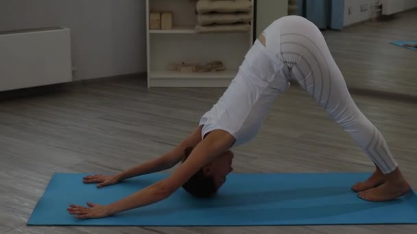 Jonge vrouw het beoefenen van yoga in studio — Stockvideo