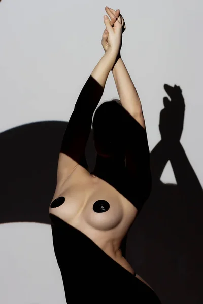 Retrato Estudio Arte Moda Dama Desnuda Elegante Con Sombra Cuerpo — Foto de Stock