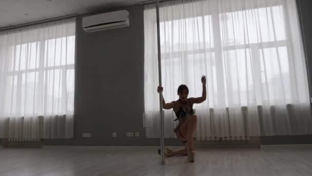 Sexy młoda kobieta taniec w pobliżu biegun — Wideo stockowe