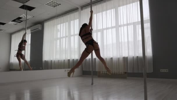Sexy young woman dancing near pole — Stock Video