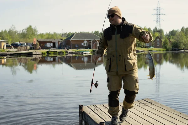 Рибалка Вудка Озеро Рибалка Спорт Літо Приманка Захід Сонця Вода — стокове фото