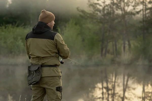 Рибалка Вудка Озеро Рибалка Спорт Літо Приманка Захід Сонця Вода — стокове фото