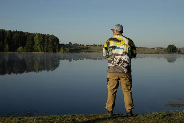 Рибалка Вудка Озеро Рибалка Спорт Літо Приманка Захід Сонця Вода — стокове фото