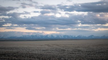 Gün batımında, Güney Alberta, Kanada 'da çekilen, ön planda bulunan sıradağlık çekim