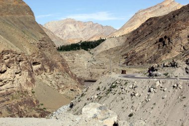 Ladakh, Hindistan 'daki çıplak dağlardan geçen bir yol.