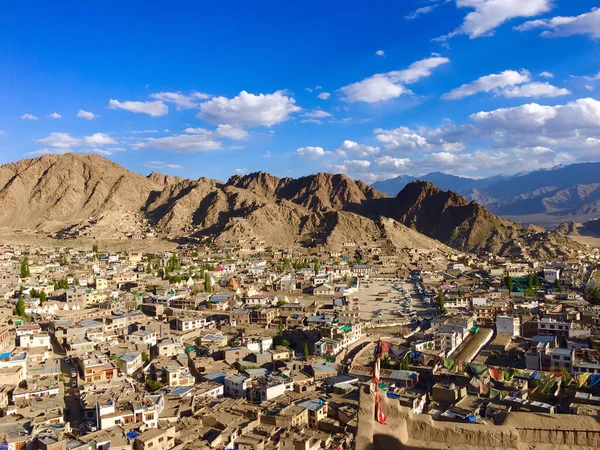 Şehir binalarının ve Ladakh, Hindistan 'ın havadan çekilmiş bir fotoğrafı.