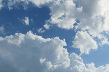 Blue sky with beautiful fluffy clouds, natural background
