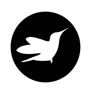 Logo için Colibri kuş grafik elementi. Siyah çemberdeki sinekkuşu. Vektör illüstrasyonu beyaz arkaplanda izole edildi