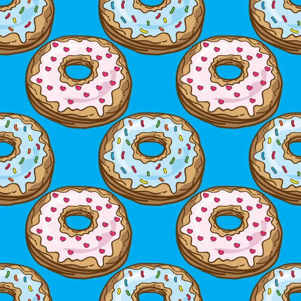 Smakelijke heerlijke kleurrijke donuts patroon vector achtergrond — Stockvector