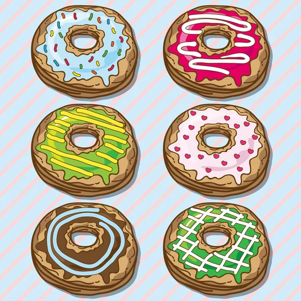 Smakelijke kleurrijke heerlijke donuts vector afbeelding — Stockvector