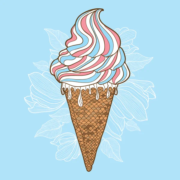 Mavi zemin üzerine lezzetli renkli dondurma — Stok Vektör