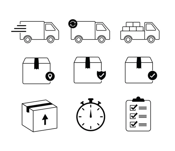 Set Icone Logistiche Trasporto Pacchetto Vettore Tracciamento Del Corriere — Vettoriale Stock