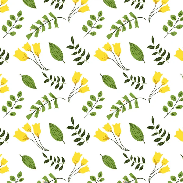 Gelbgrün Nahtloses Muster Blatt Und Blütenvektor — Stockvektor
