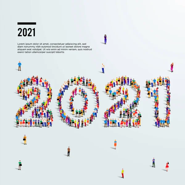 2021 Вітання Новим Роком Велика Група Людей Утворює 2021 Рік — стоковий вектор