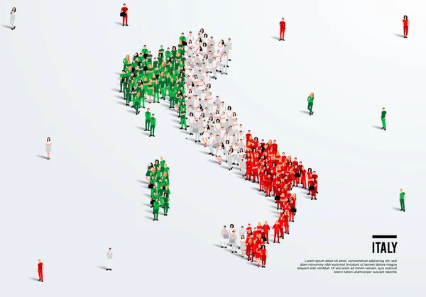 Italie Carte Drapeau Grand Groupe Personnes Sous Forme Drapeau Italien — Image vectorielle