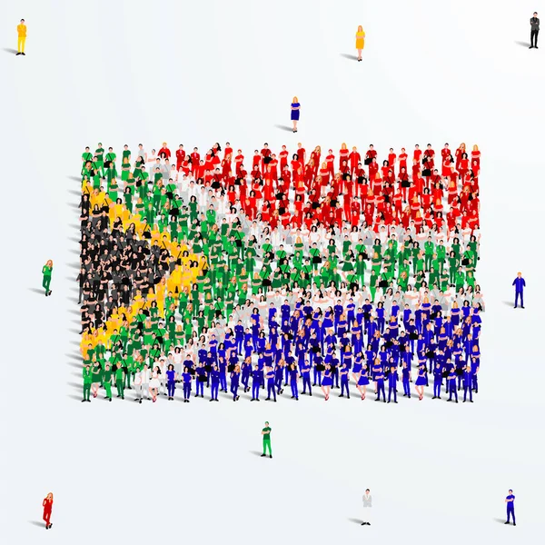 South Africa Flag Large Group People Form Create Shape South — Stock Vector