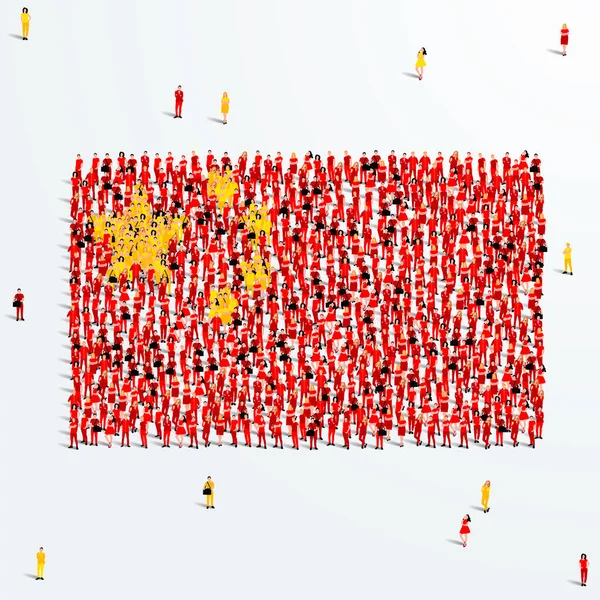Bandeira China Grande Grupo Pessoas Forma Para Criar Forma Bandeira — Vetor de Stock