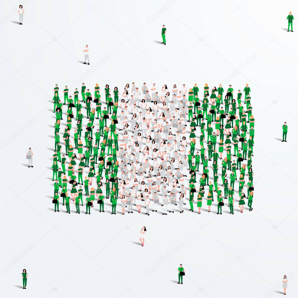Nigeria Flag. A large group of people form to create the shape of the Nigerian flag. Vector Illustration.