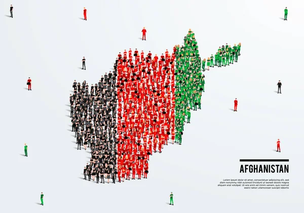 Mappa Bandiera Dell Afghanistan Grande Gruppo Persone Nella Forma Colore — Vettoriale Stock