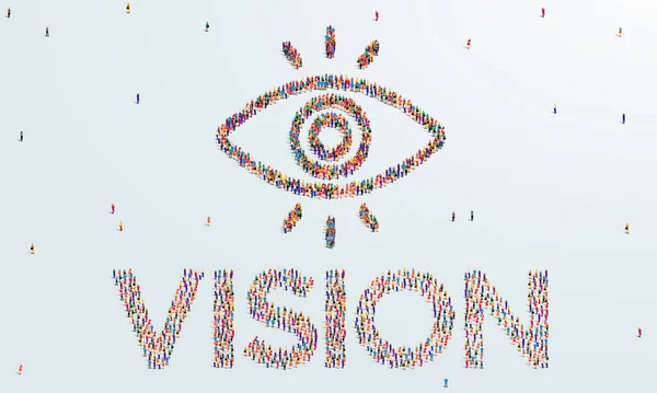 Vision Concept Grande Gruppo Persone Forma Creare Forma Della Parola — Vettoriale Stock