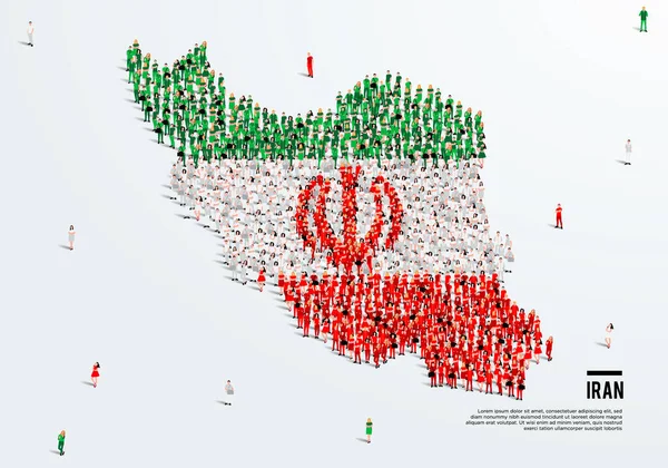 Mappa Bandiera Dell Iran Grande Gruppo Persone Nella Forma Colore — Vettoriale Stock