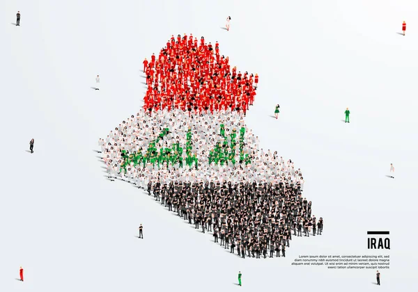 Mappa Bandiera Dell Iraq Grande Gruppo Persone Nella Forma Colore — Vettoriale Stock
