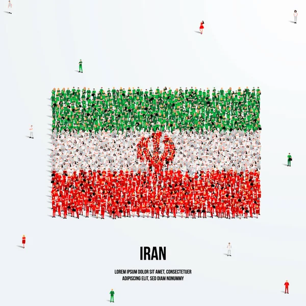 Bandiera Iran Grande Gruppo Persone Forma Creare Forma Della Bandiera — Vettoriale Stock