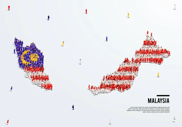 Mapa Bandeira Malásia Grande Grupo Pessoas Forma Cor Bandeira Malásia — Vetor de Stock