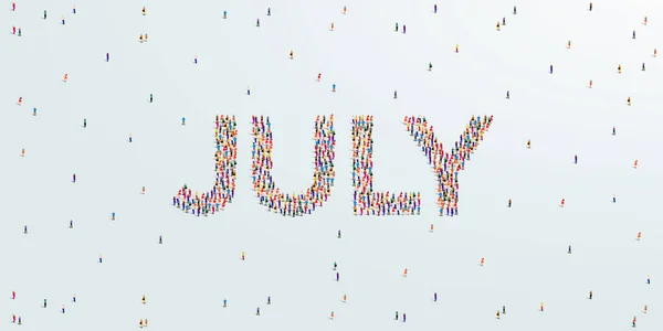 Månad Juli Stor Grupp Människor Bildas För Att Skapa Juli — Stock vektor