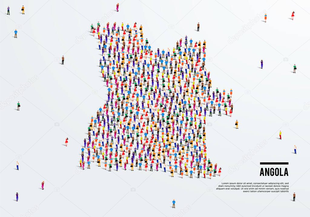Angola Map. Large group of people form to create a shape of Angola Map. vector illustration.