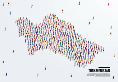 Türkmenistan haritası. Türkmenistan Haritası 'nı oluşturmak için geniş bir grup insan oluşturur. vektör illüstrasyonu.