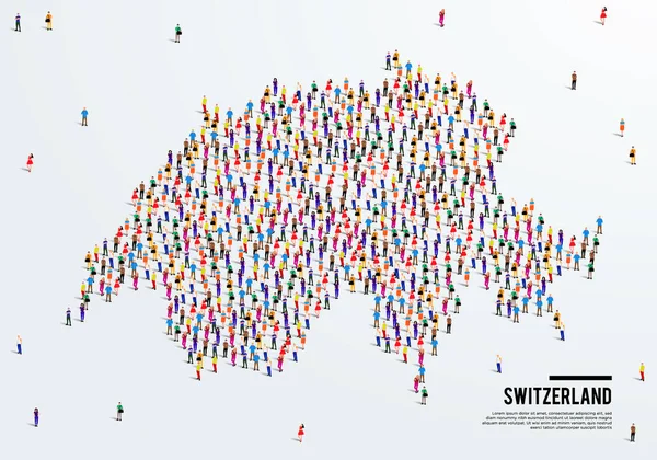 Mapa Suíça Grande Grupo Pessoas Forma Para Criar Uma Forma — Vetor de Stock