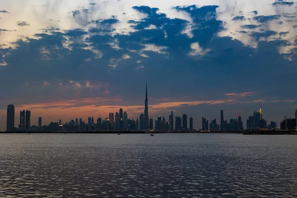 Dubai Emiratos Árabes Unidos Febrero 2021 Dubai City Skyline Night —  Fotos de Stock
