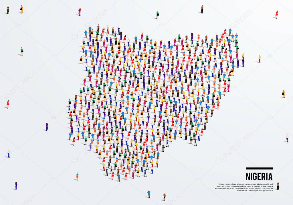 Nigeria Map. Large group of people form to create a shape of Nigeria Map. vector illustration.