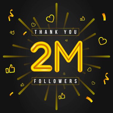2M takipçilerinin tasarımı için teşekkürler. 2-2 milyon takipçiyi kutluyoruz. Vektör illüstrasyonu.