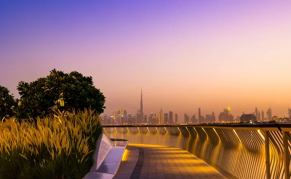 Dubai Stad Skyline Nachts Blauw Uur Dubai Creek Harbour Promenade — Stockfoto