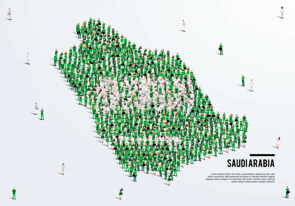 Arabia Saudita Ksa Mappa Bandiera Grande Gruppo Persone Nella Forma — Vettoriale Stock