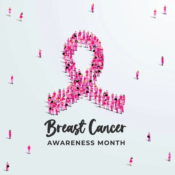 Breast Cancer Awareness Month Design Concept Pink Ribbon Made People — 스톡 벡터