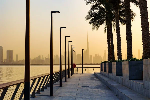 Dubai Stad Skyline Avond Een Prachtig Uitzicht Vanuit Dubai Creek — Stockfoto