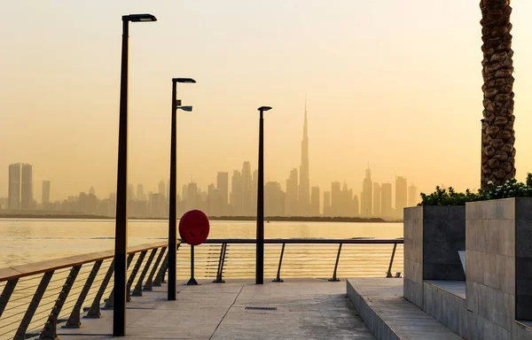 Dubai Stad Skyline Avond Uitzicht Vanaf Haven Van Dubai Creek — Stockfoto