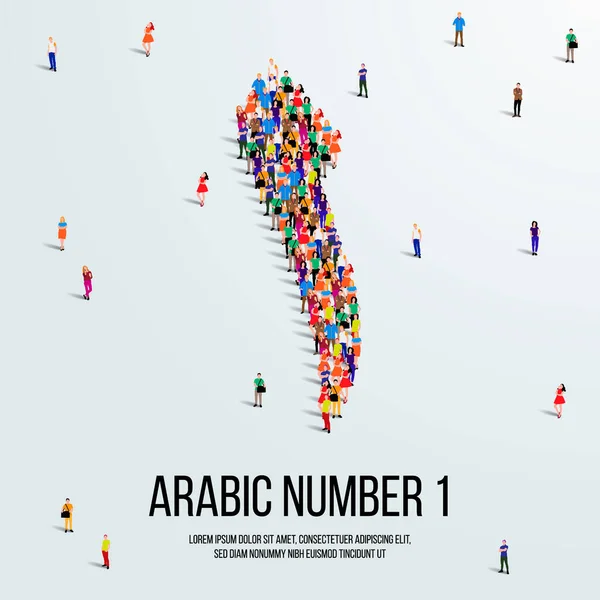 Grande Gruppo Persone Formano Creare Numero Uno Arabo Persone Font — Vettoriale Stock