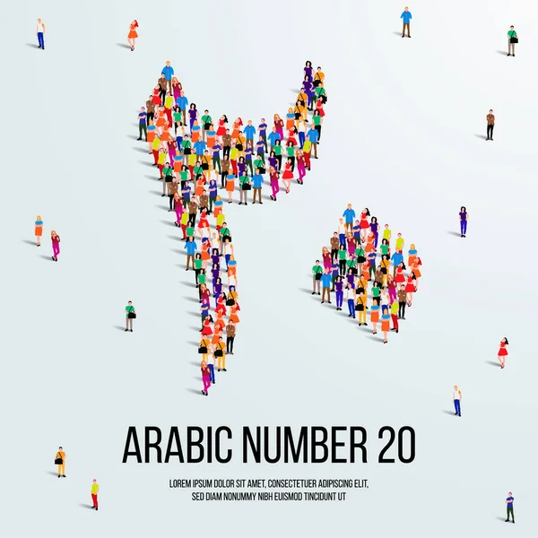 Large Group People Form Create Number Twenty Arabic People Font — Vettoriale Stock