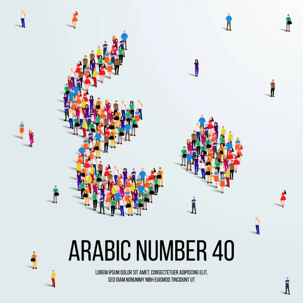 Large Group People Form Create Number Forty Arabic People Font — Vettoriale Stock