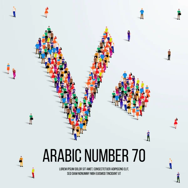Large Group People Form Create Number Seventy Arabic People Font — Vettoriale Stock