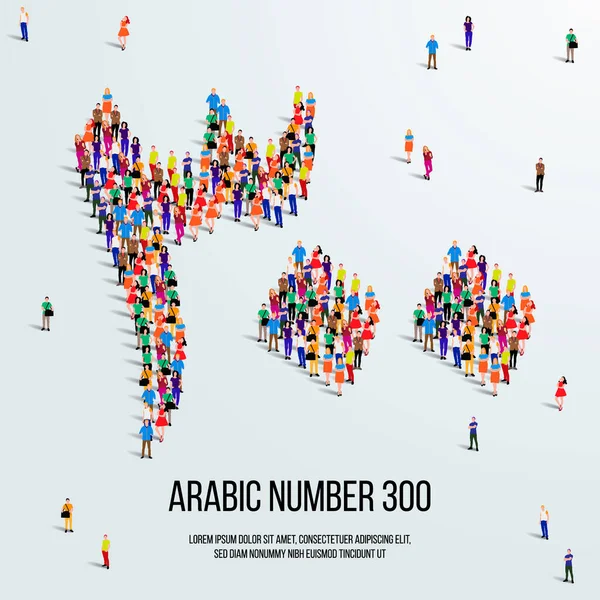 Grande Gruppo Persone Formano Creare Numero 300 Trecento Arabo Persone — Vettoriale Stock